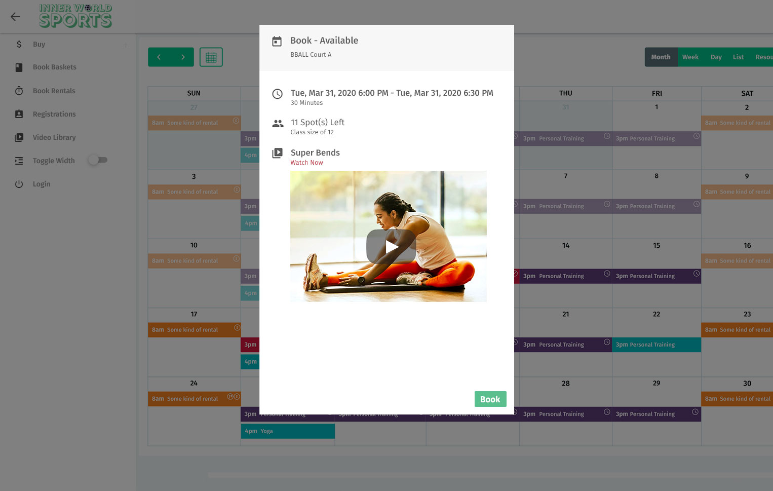 EZFacility Video Library Schedule View